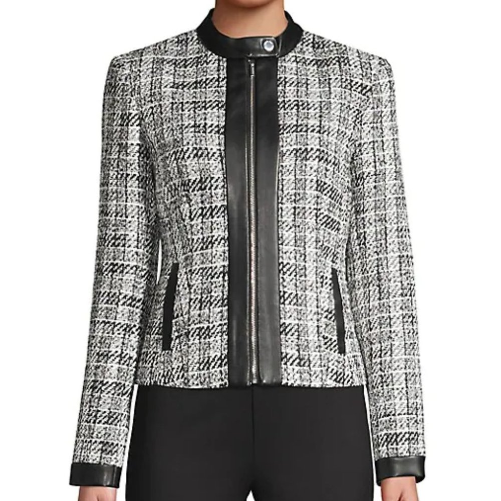 Calvin Klein Tweed Zip-Front Jacket